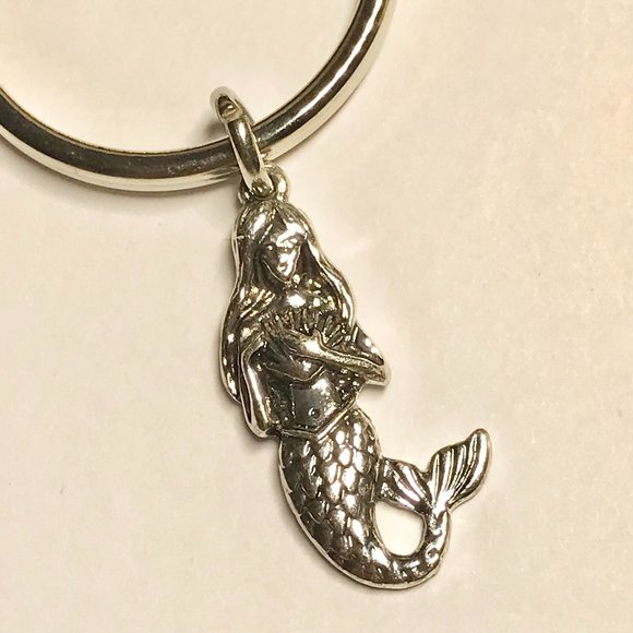 Mermaid Keychain Keyring Silver Tone Metal Charm Island Beach Nautical - Picture 5 of 10